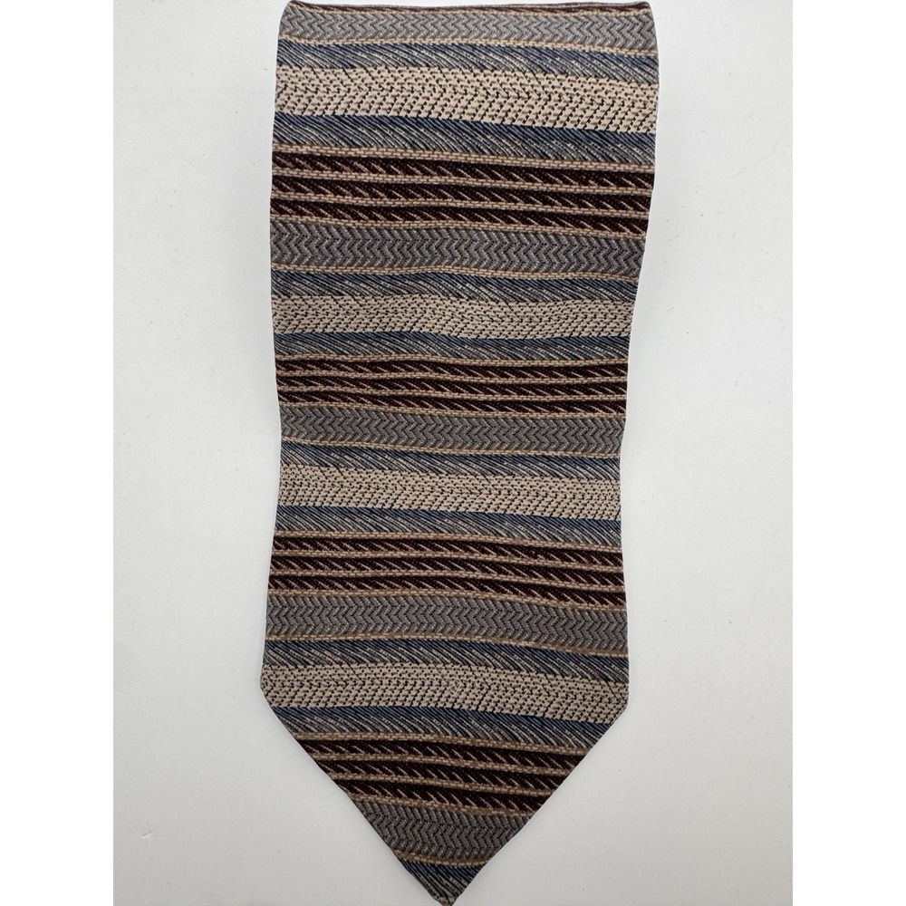 Vintage 1980s Henry Grethel 100% Imported Silk - Striped‎ Herringbone Pattern